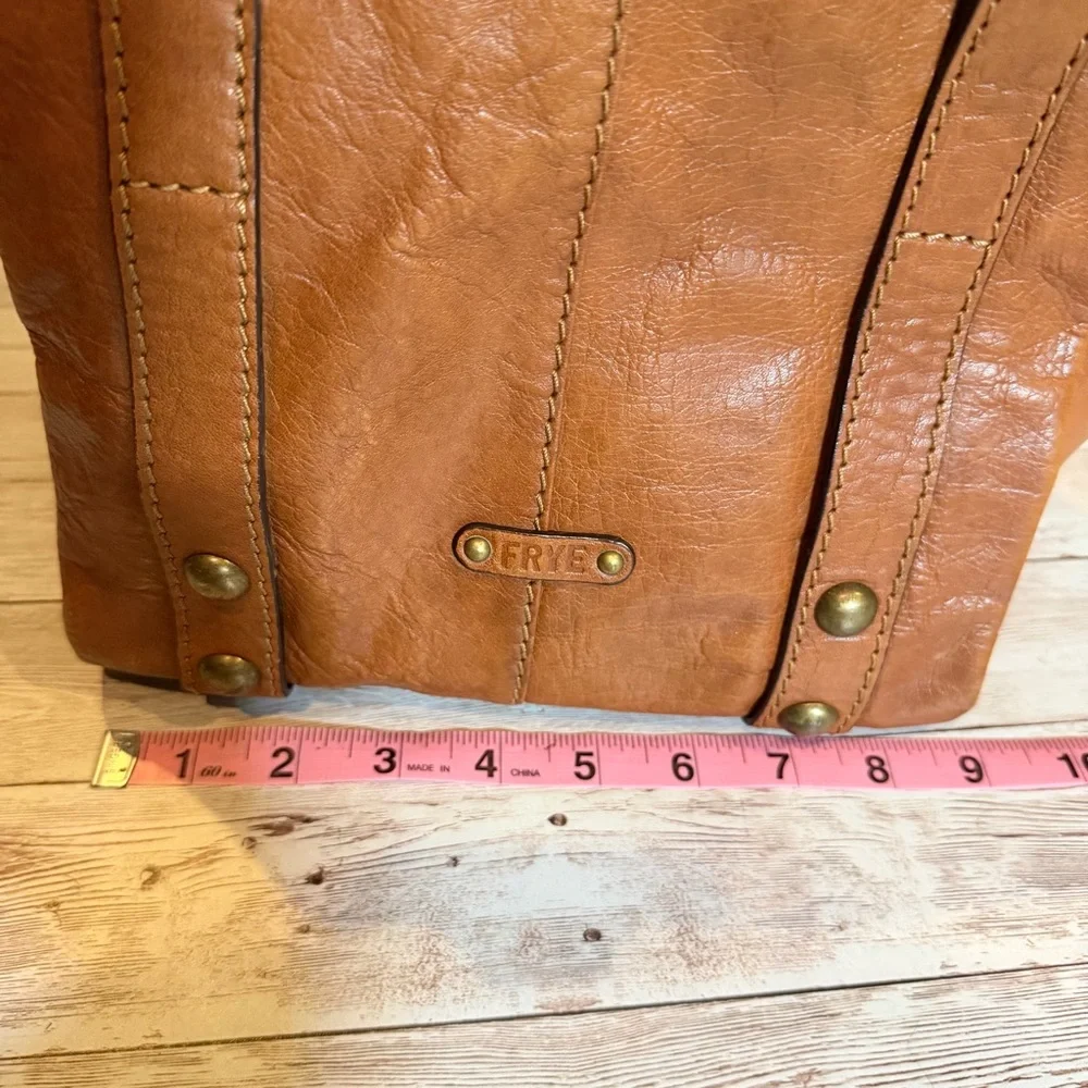 Frye Tan Leather Satchel with Studded Detail